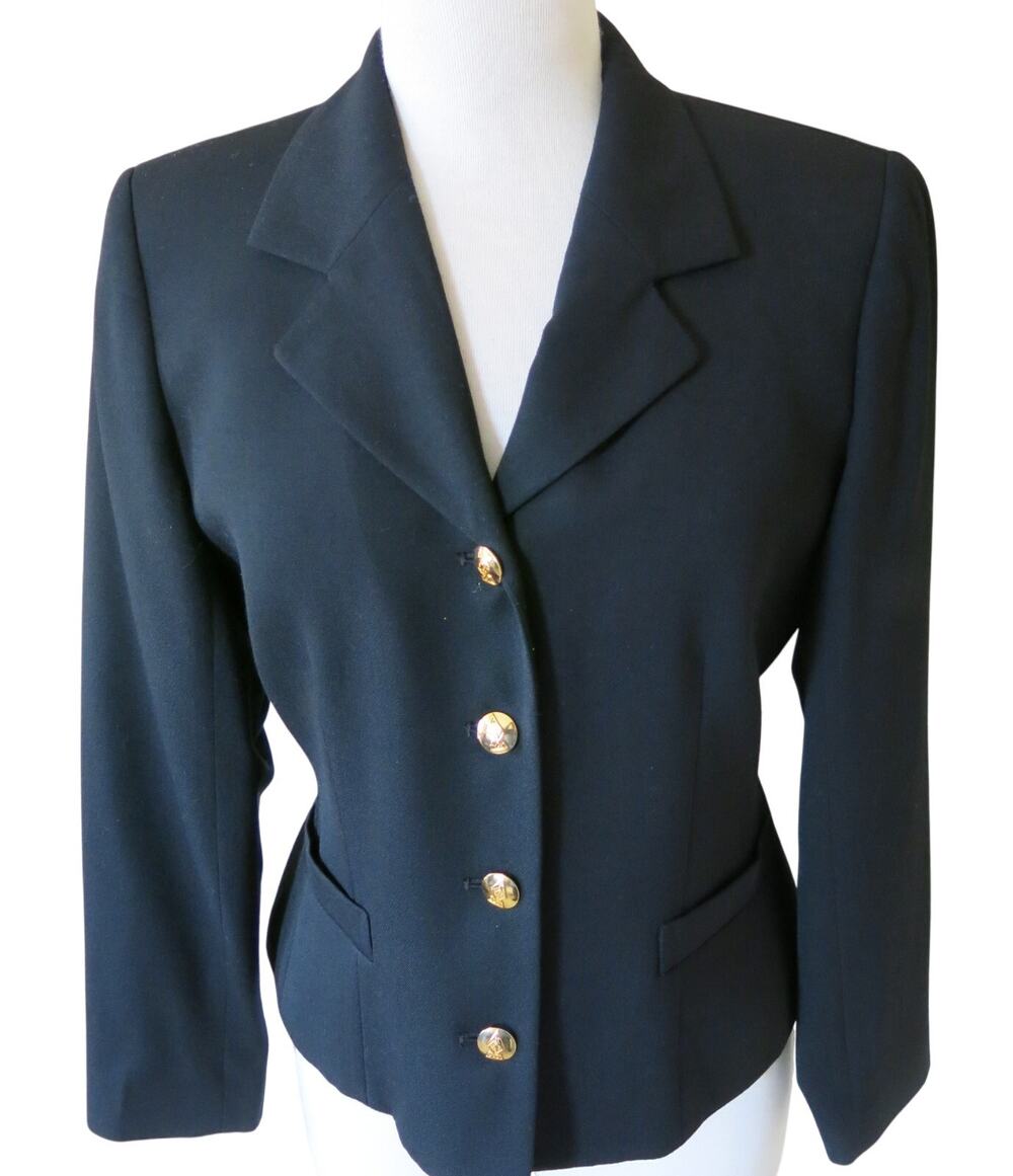 AUSTIN REED PETITE Wool Blazer/Jacket Size 10 Petite Gold Buttons Black Career